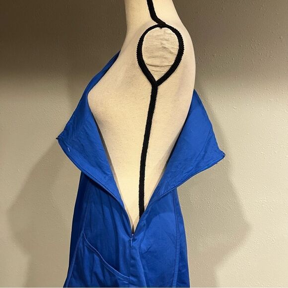 One shoulder navy fitted dress with pockets - Picture 6 of 13